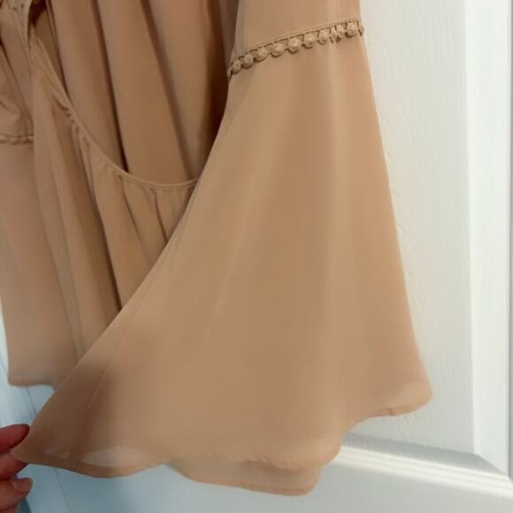 Double Zero Blouse Top Size Medium Blush Open Back Laced Bodice Bell Sleeve - Picture 5 of 8